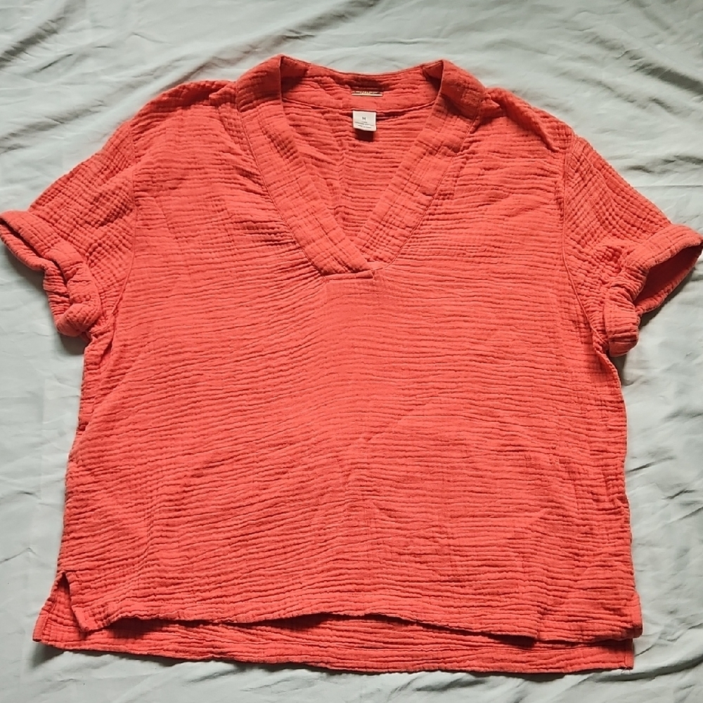 Magaschoni Textured Coral Blouse, 100% Organic Cotton, Size M